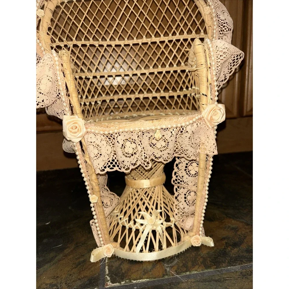 Vintage Mini Wicker Rattan Peacock Chair 15